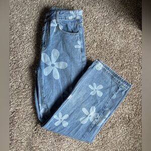 SHEIN Blue Floral Straight Leg Jeans